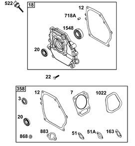 Crankcase Cover/Sump And Lubrication Group Diagram and Parts List for 10R232-0019-H5 100000 - 19Z999 Briggs and Stratton Engine
